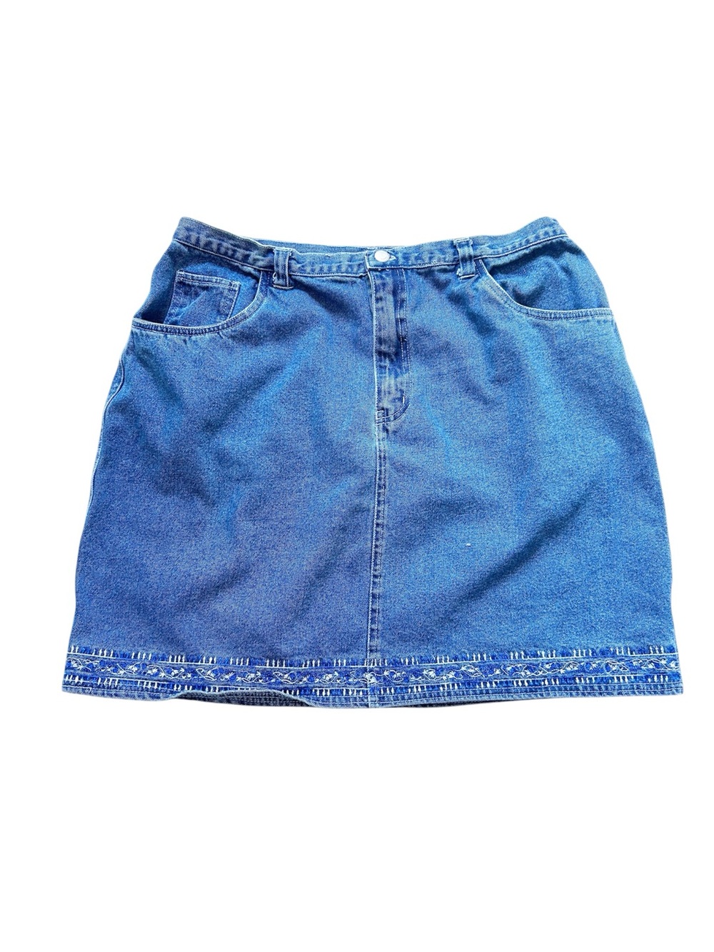 Vintage Early 2000’s Faded Glory Blue Denim Skirt Cotton Embroidered Size 18W